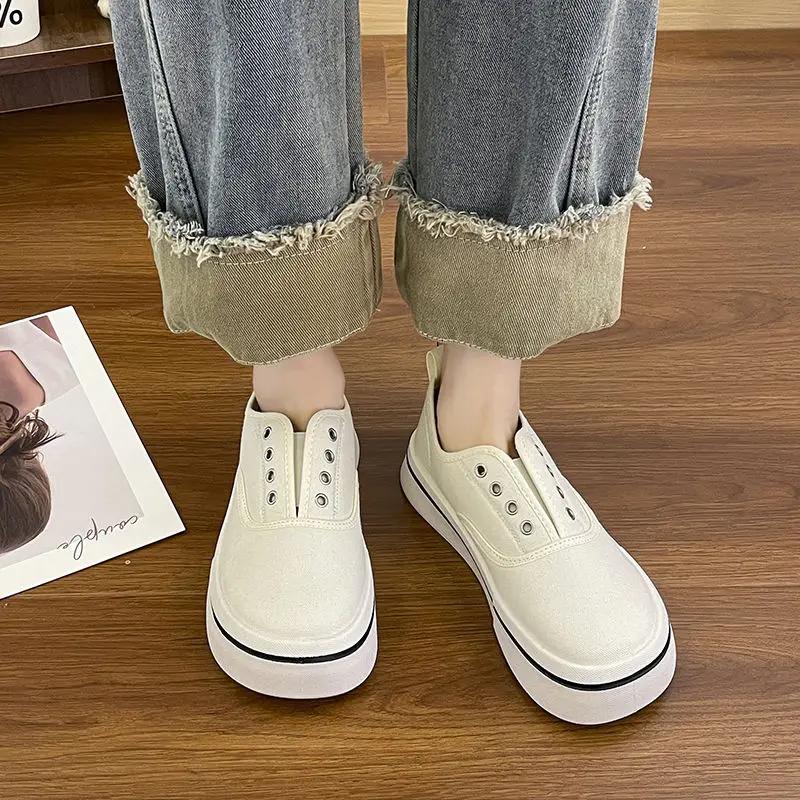 

Black Women Canvas Sneakers Thick Bottom Female shoe Round Toe Elastic lady s tennis Shoes Woman Casual Versatile Shoes 35 білий