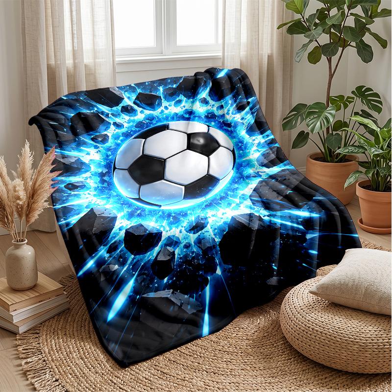 Soccer Ball Crashes Through Rocks Theme blanket Lightweight Warm Flannel Blanket Decorative Throw Blanket for Home Decoration