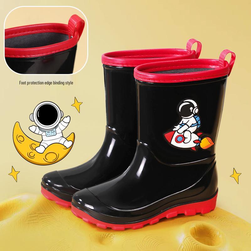 Kids' Waterproof Cartoon Rain Boots - Non-Slip Rubber Shoes for Boys & Girls, Warm Long Mid-High Top Design