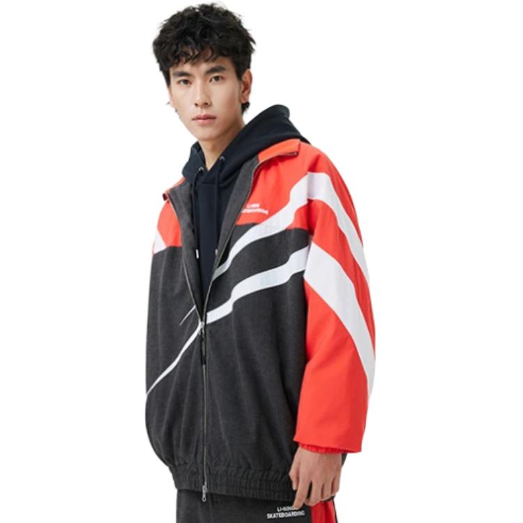 Li Ning SS23 Seria Skateboardowa Color Block Zapinana na Zamek Luźna Kurtka Casualowa Męska kurtki Czerwony AFDT127-1
