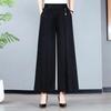 Women's Summer Solid-Color Lightweight Wide-Leg Pants: High-Waisted, Loose-Fit, Cropped Pants for Mature Women