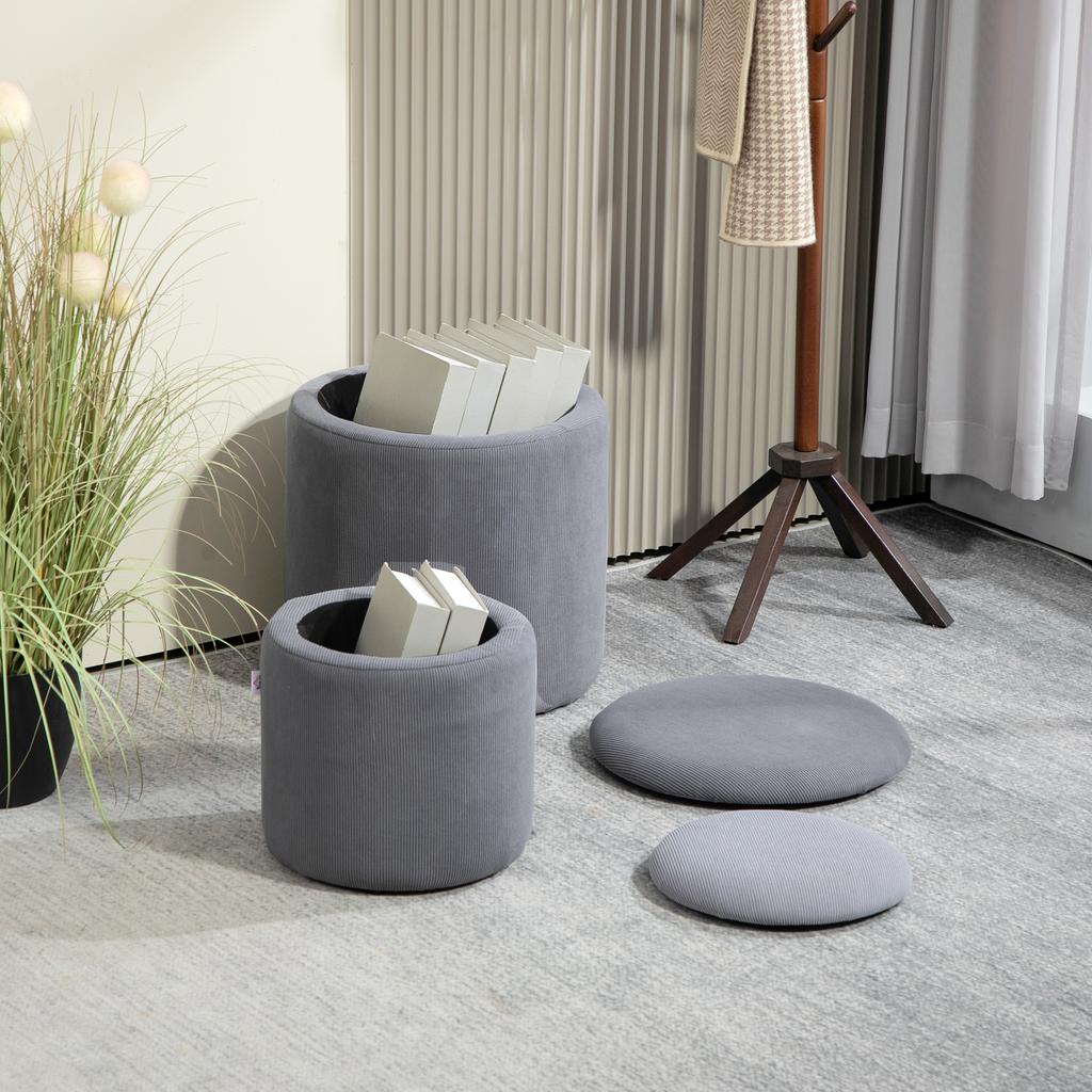 Set of Two Corduroy Storage Ottomans - Grey