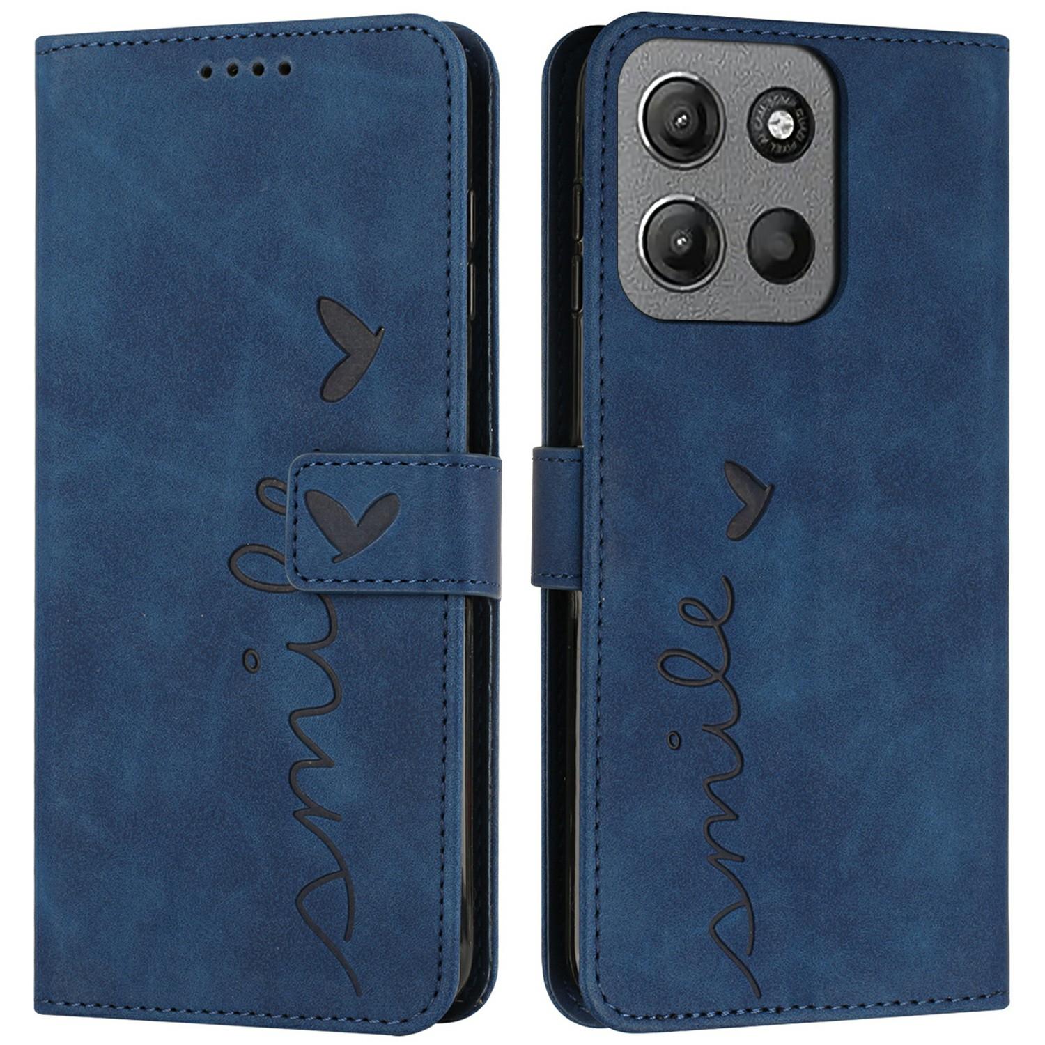 

For Motorola Moto G15 4G Case Viewing Stand PU Leather Phone Cover Imprinted Heart Pattern Sapphire