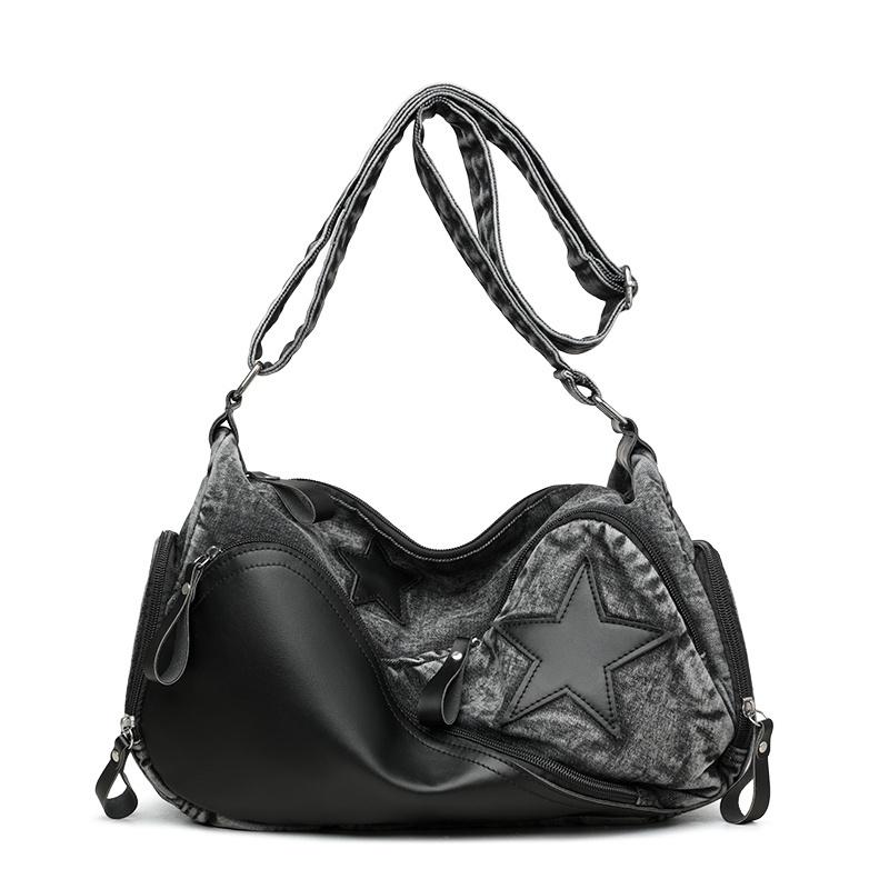 

Женская сумка через плечо, большая вместительная джинсовая сумка через плечо, сумка для отдыха и поездок на работу, сумка-тоут Star. чёрный