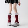 Women's Autumn Winter Red Leg Warmer Lolita Lace Frilly Heap Sock JK Knitted Foot Cover Arm Warmer Christmas New Year Boot Cuffs