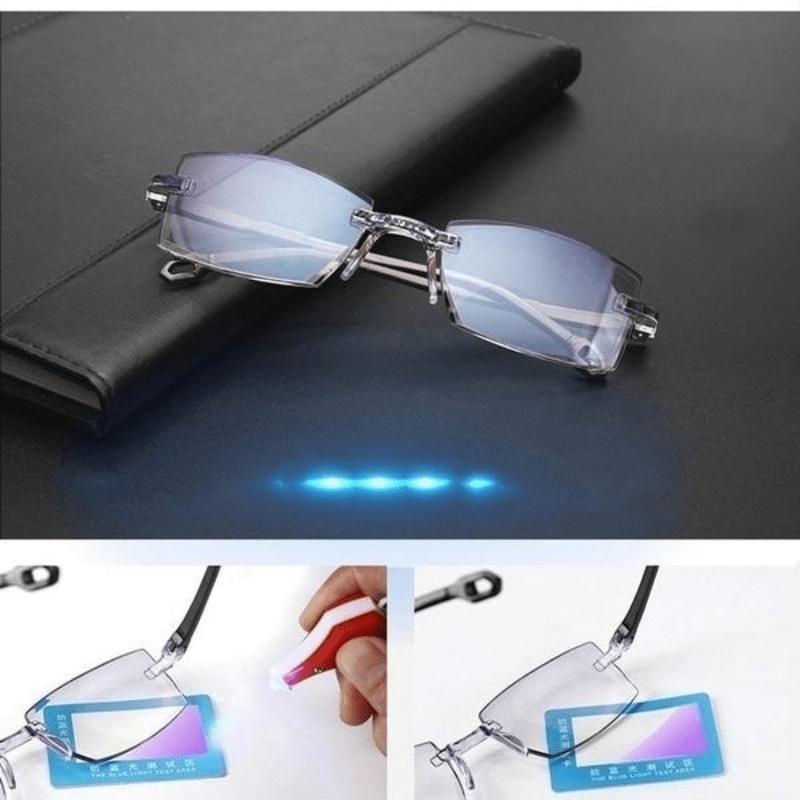Rimless Progressive Multifocal Reading Glasses with Anti-blue Light and Diamond-cut Design