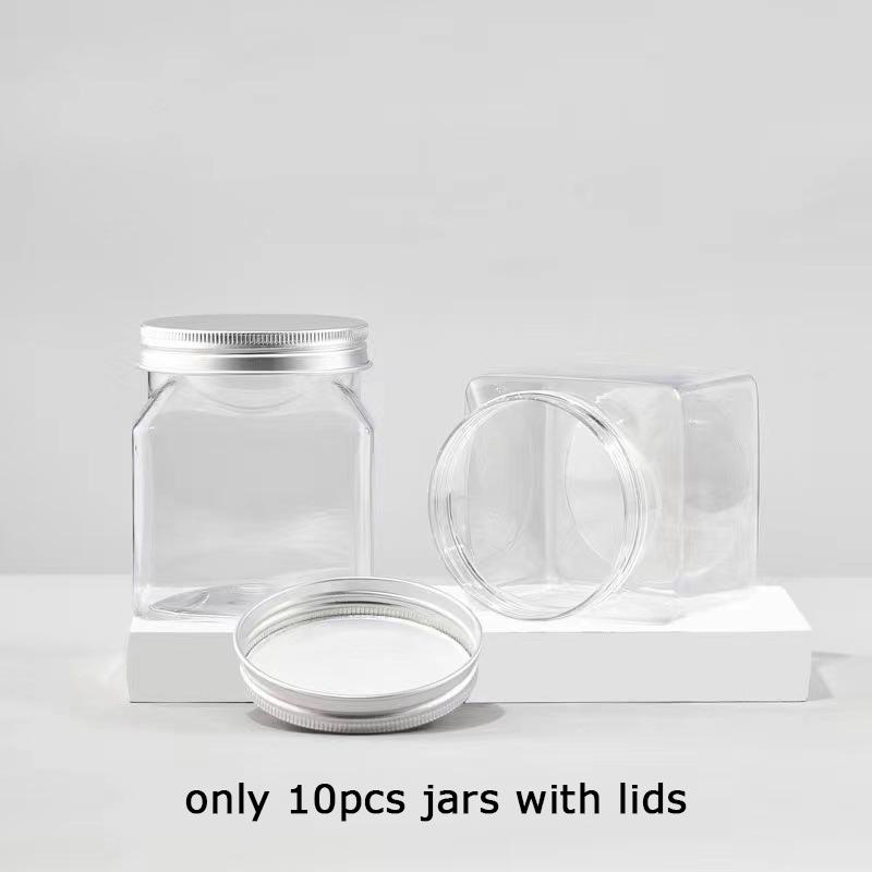 WTEMPO Clear Plastic Empty Jars with Aluminum Caps Transparent Items Wide-Mouth Refillable Storage Containers Festive Party Decor Thick Storage Jars