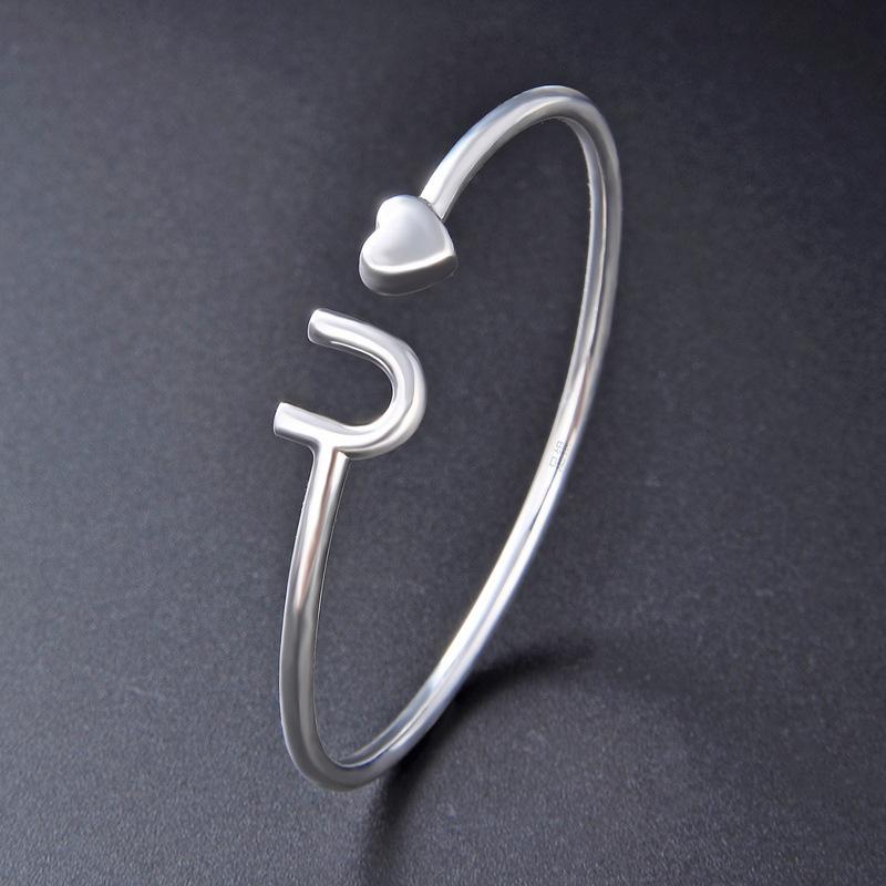 S990 Foot Silver Love Bracelet Women's Korean Edition Minimalist and Niche Design Open Bracelet Versatile Fine Handicraft