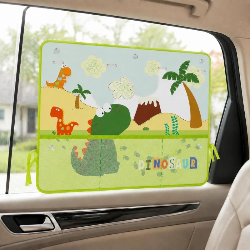 Rear Side Glass Car Cover with Integrated Mesh Storage, Foldable Polyester Fabric and Removable Suction Cup Mounting