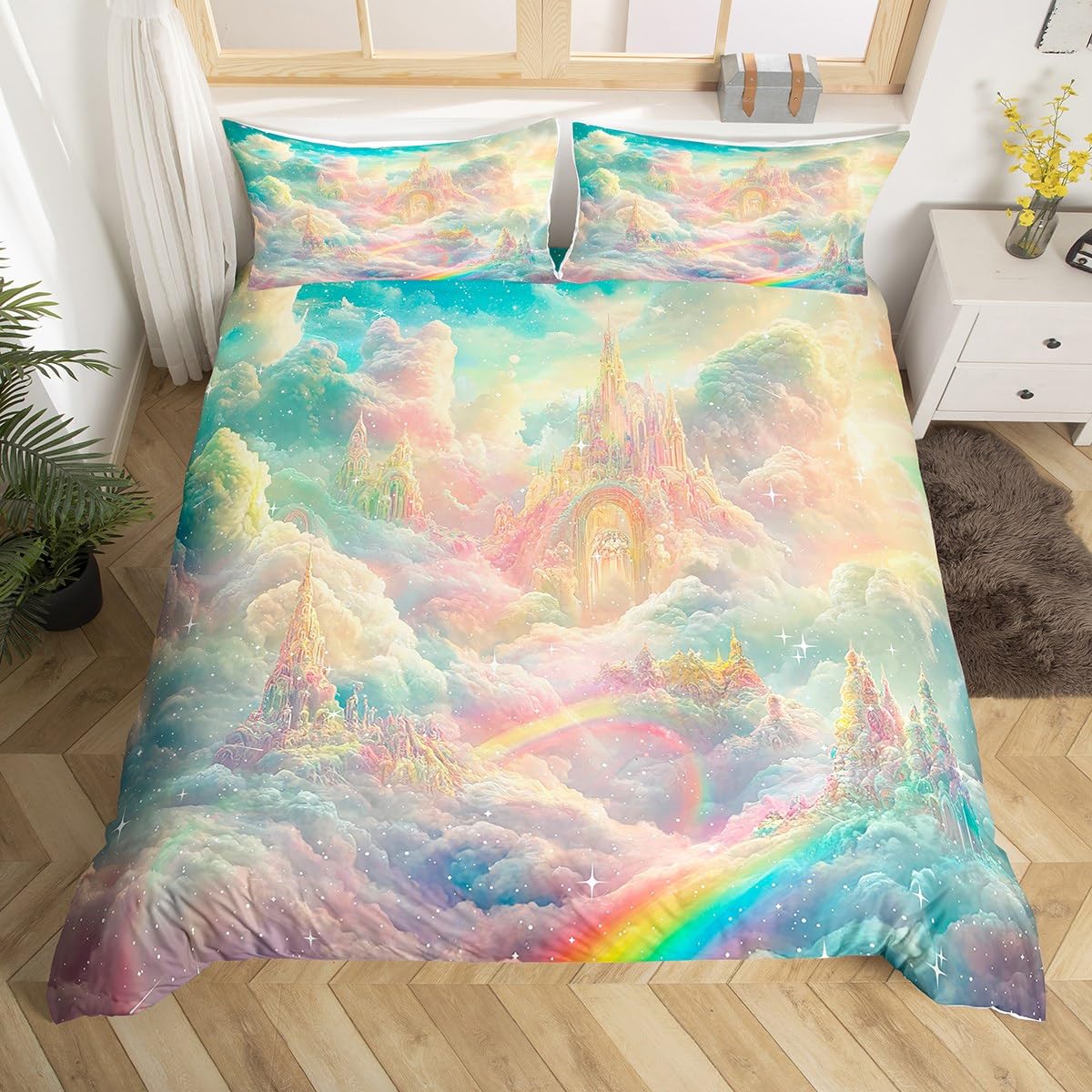 

Pink Blue Cloud Patern Soft Duvet Cover Quen King-Sized Dimensionsd Dimensions Stary Sky Beding Set Young Girls Rom Decoration Dream Garden Comfortabl 120*200cm Single