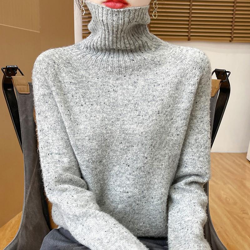 

Женский свитер с высоким воротом, свободного кроя, из 100% шерсти - Толстый, универсальный вязаный пуловер для осени и зимы XL (125-135 jin)