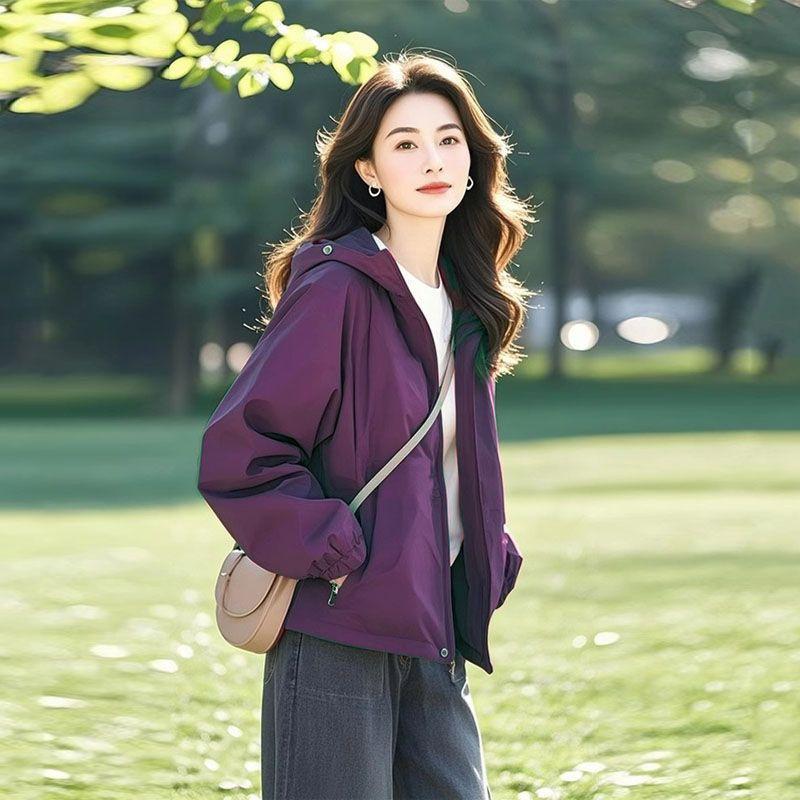 Giacca da Donna Monocolore Nuova per Primavera e Autunno Cappotto Casual Versatile con Cappuccio