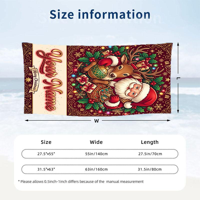 Christmas Theme Beach Towel Personalized Custom Name & Text Soft Quick Dry Beach Towel for Swimming Travel