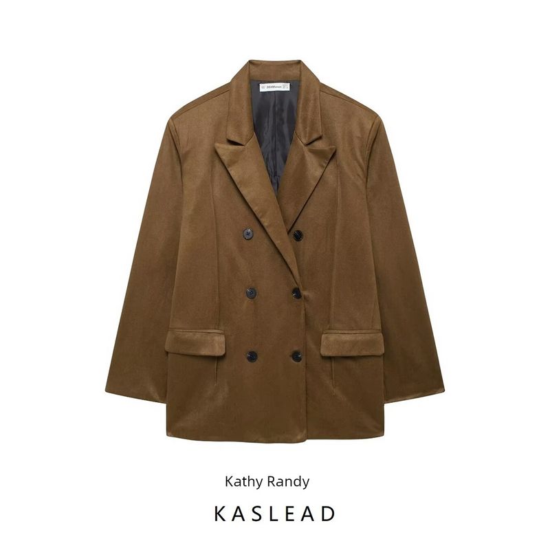 Kaslead New Arrival Women's Clothing Fashion Style Fashion Simple Double Breasted Suede Texture Leather Leather Coat