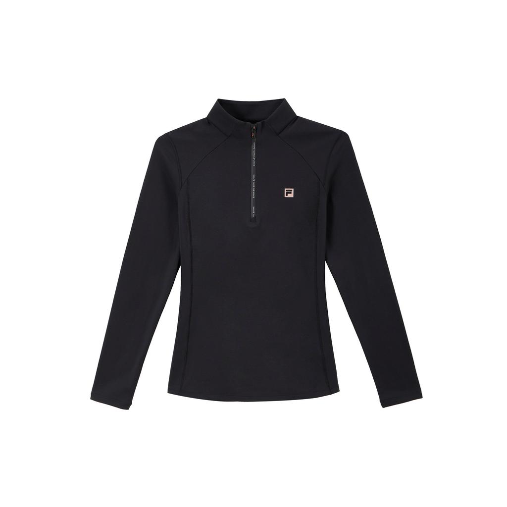 Fila Fitted Solid Color Comfortable Stand Collar Long Sleeve T-Shirt Women Tops Deep-Black A11W511205F-BK