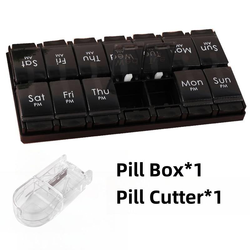 Large Pill Organizer AM PM Pill Box 7 Day 2 Week Medicine Dispensers Easy Push Button Medication Vitamins Fish Oils Supplements