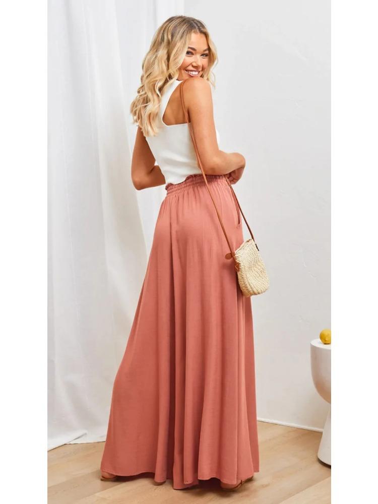 2025 Spring Summer New Women's Wide Leg Pants Elastic Belt Wide Leg High Waist Long Skirt