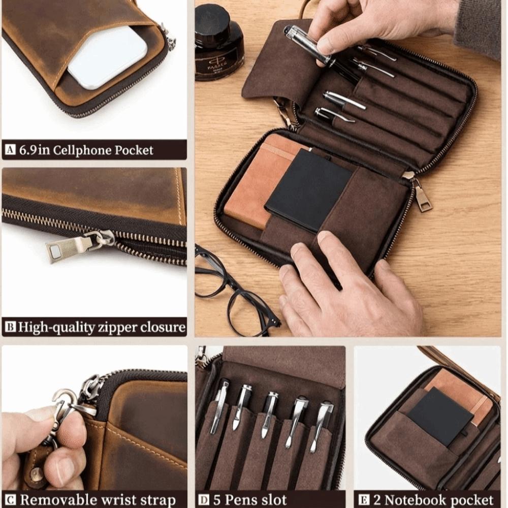 Genuine Leather Pen Case Vintage Stationery Case School Supplies Pencil box  Student