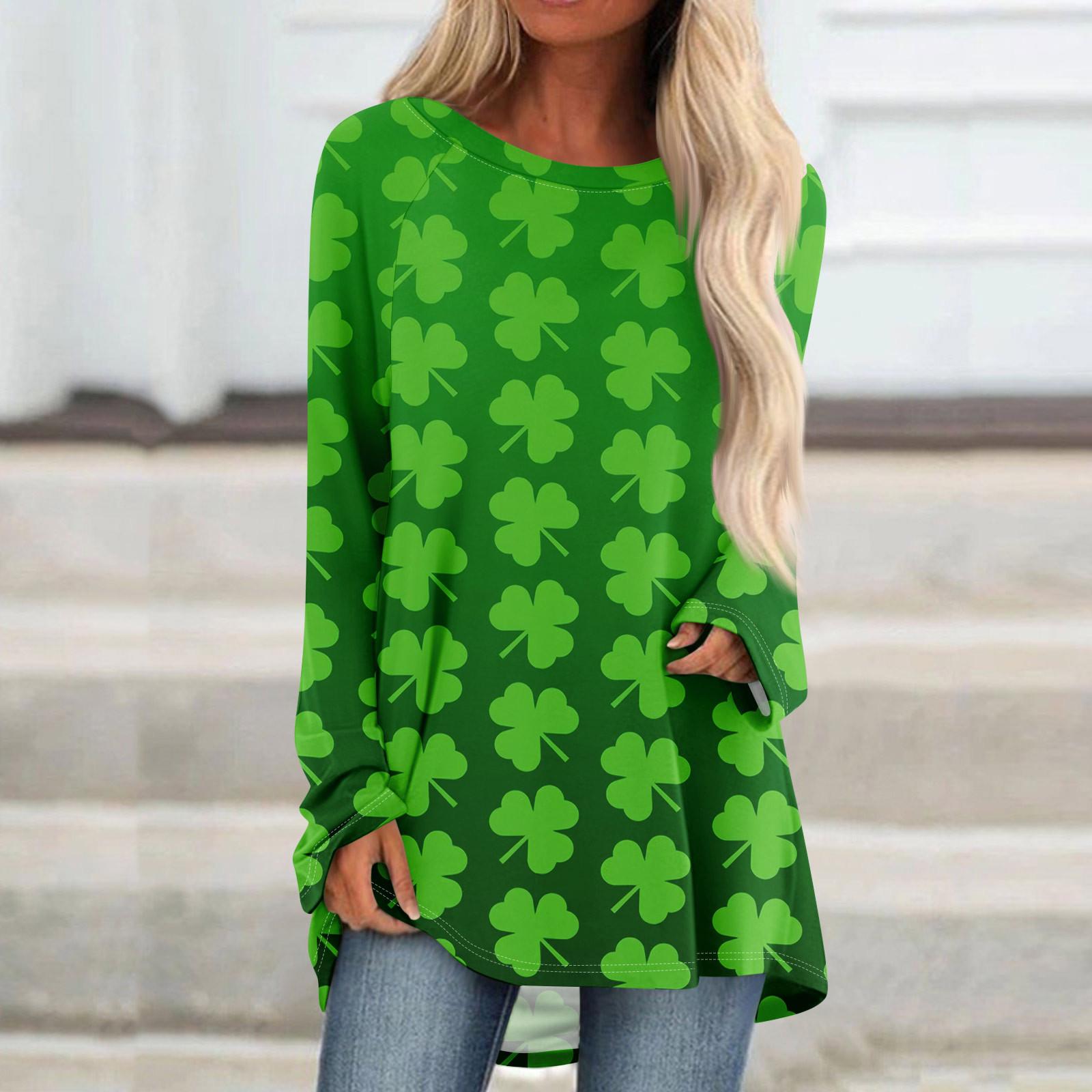

Женский модный свободный свитер средней длины с круглым вырезом St. Повседневный топ с длинными рукавами и принтом ко Дню Святого Патрика с рукавами реглан M