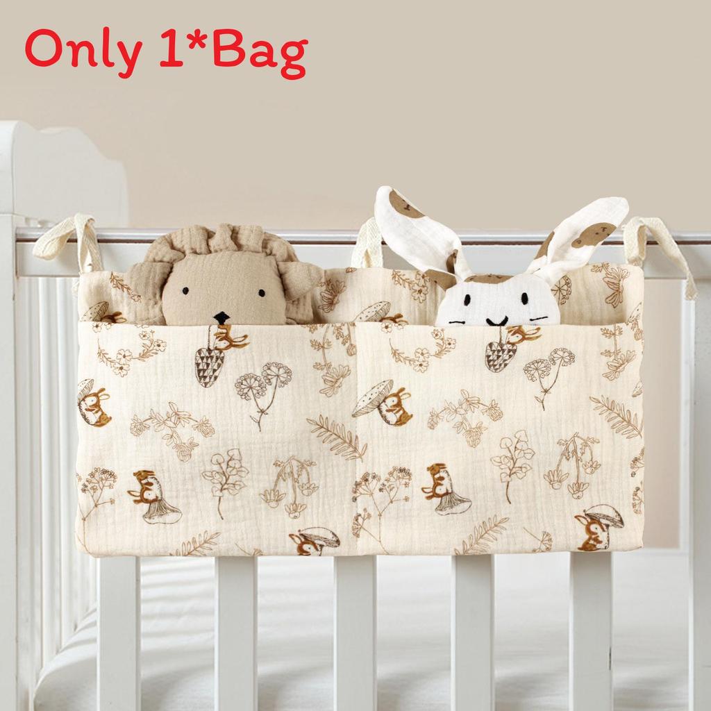 Baby Bedside Storage Bag With Double Pockets Made Of Cotton For Nursery Organization