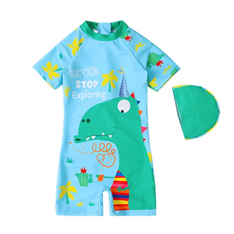 2025 Boys' Cartoon Quick-Dry Short Sleeve One-Piece Swimsuit for Toddlers