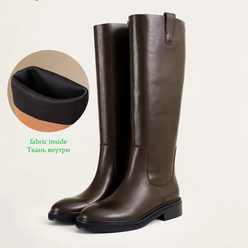 Krazing Pot Kuskinn Skinn Høst Vinter Sko Med hæler Stor størrelse 46 Rytterstøvler Kvinner Holder Varm Lår Høye Støvler