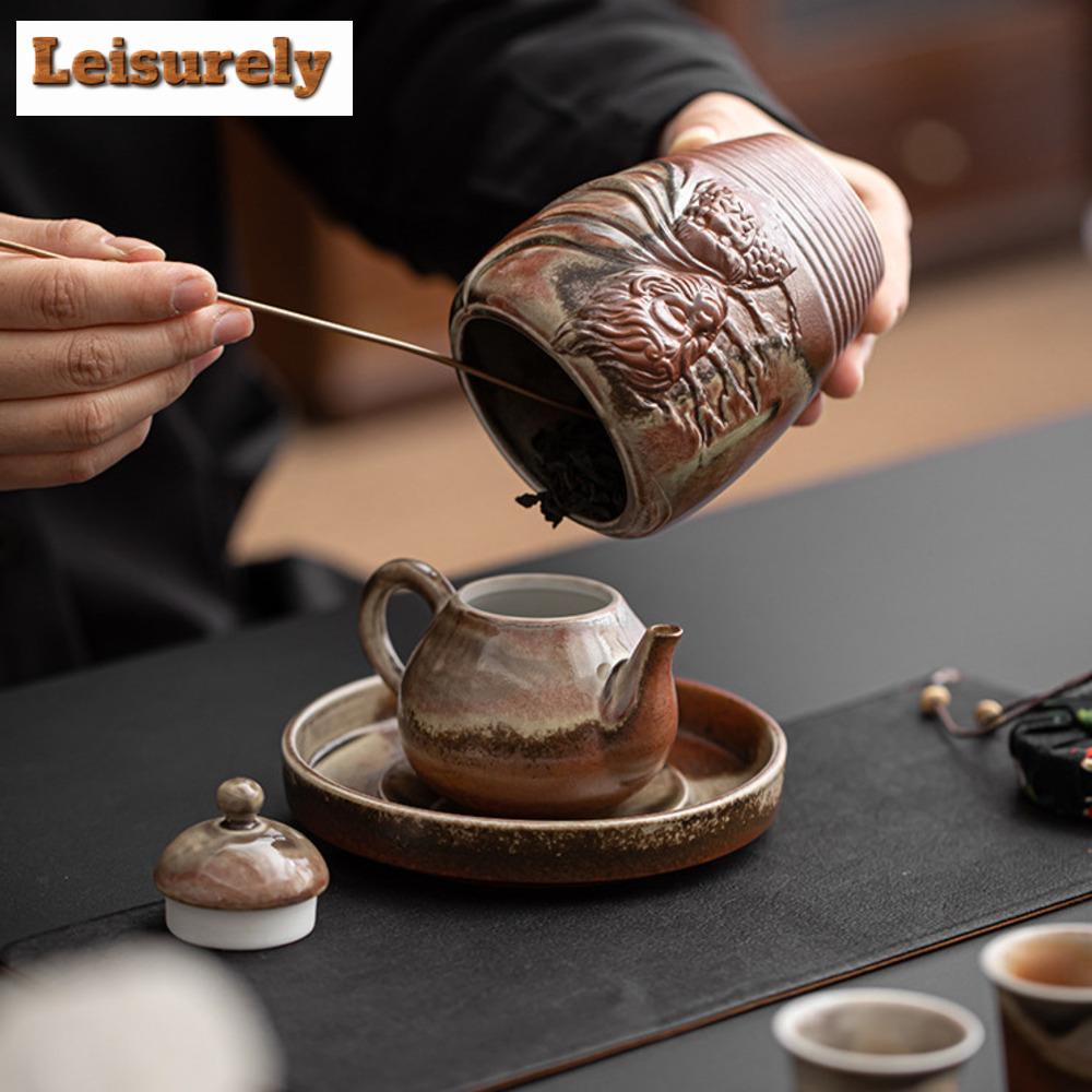 Antique Wood-fired Porcelain Coarse Tea Box Organizer Moisture-proof Creative Storage Tank Containers Tea Caddy Chinese Tea Set