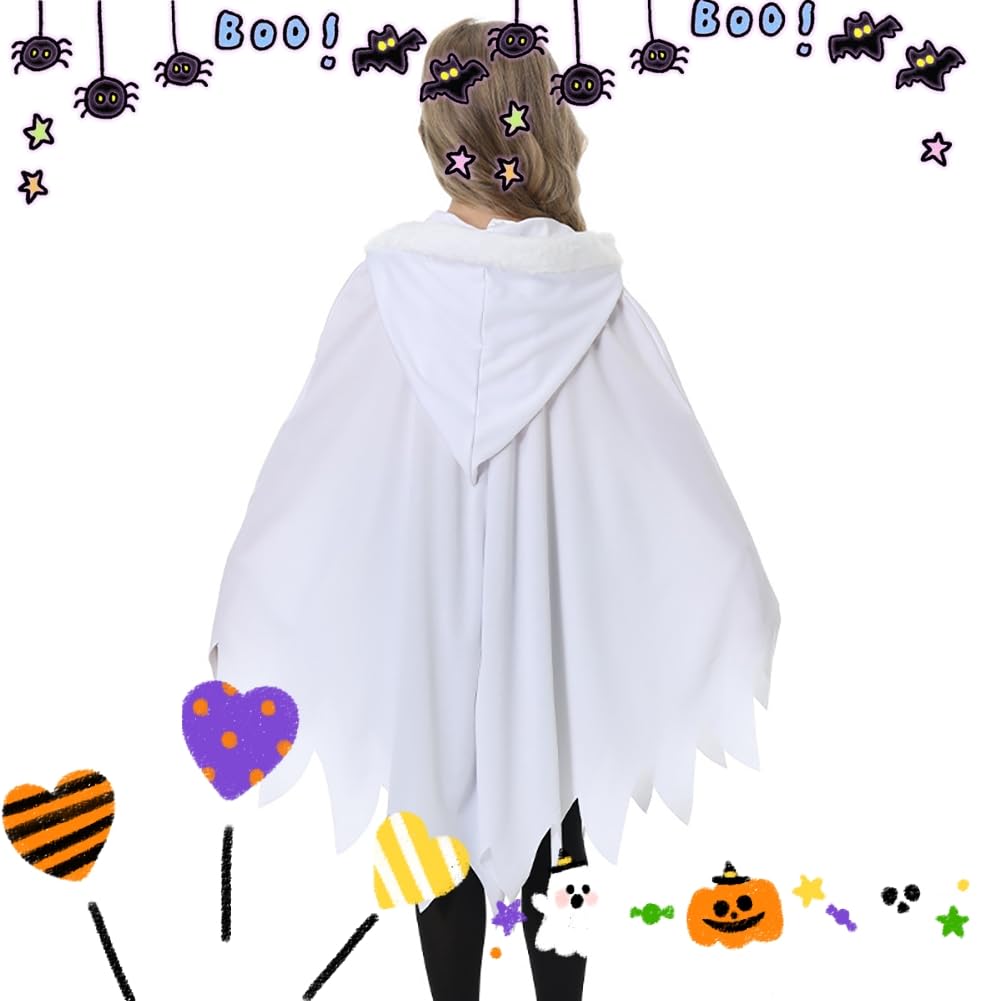 [LJZM] Ghost Cosplay für Kinder Halloween Geisterkostüm Kinder Sensenmann Teufelskostüm Geisterponcho Fluoreszierender Effekt Jungen Mädchen Umhang Niedlich (Weiß, L)