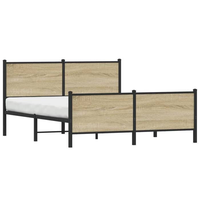 VidaXL Metal Bed Frame with Headboard and Footboard 140x190 Cm, Double Bed, Bedroom Furniture, Guest Bed, 3301360