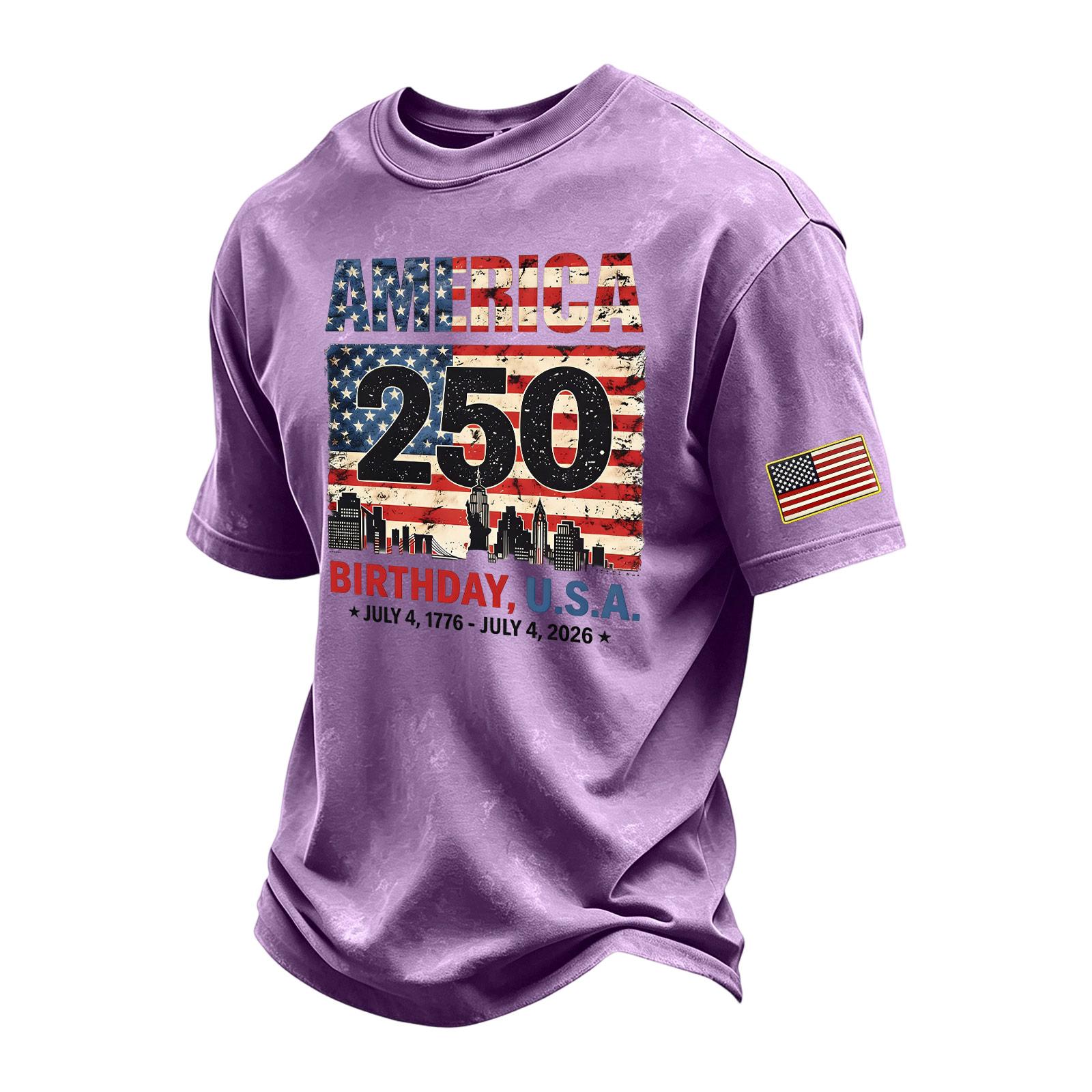 

Men s Vintage Washed Crew Neck Short Sleeve T Shirt with Independent Day Graphic Print Casual Fit Soft Fabric Comfortable Wear XXXXL фиолетовый