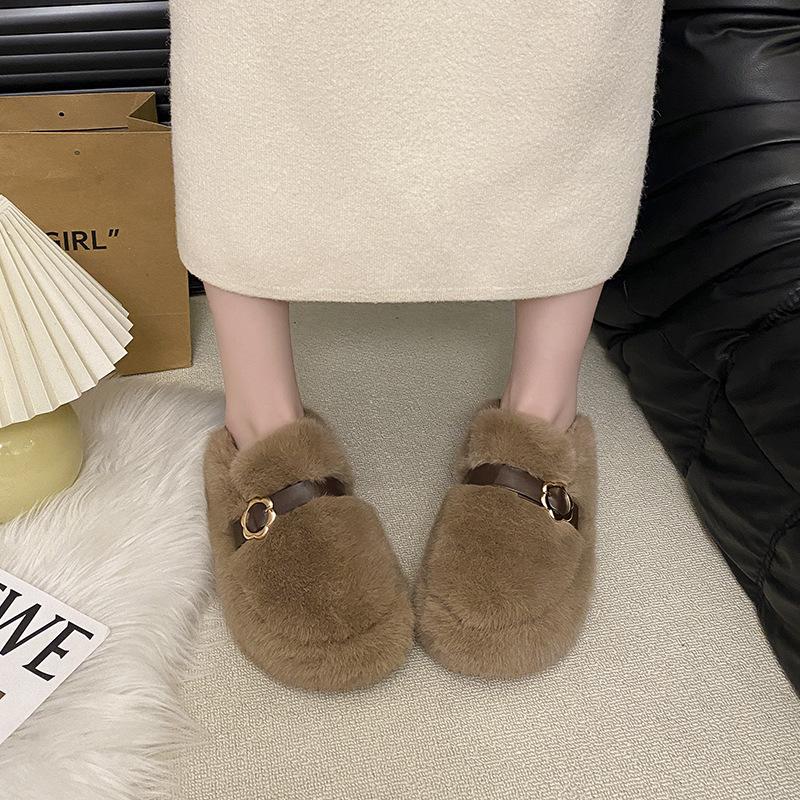 2025 autumn new thick-soled retro outer wear leopard print one-pedal lazy cotton shoes women's plush warm fluffy shoes women