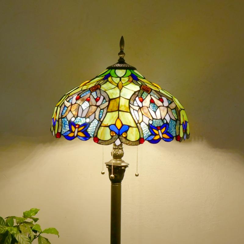 Retro Nordic Style Tiffany Floor Lamp - Colored Glass Light for Living Room, Bedroom, or Study.