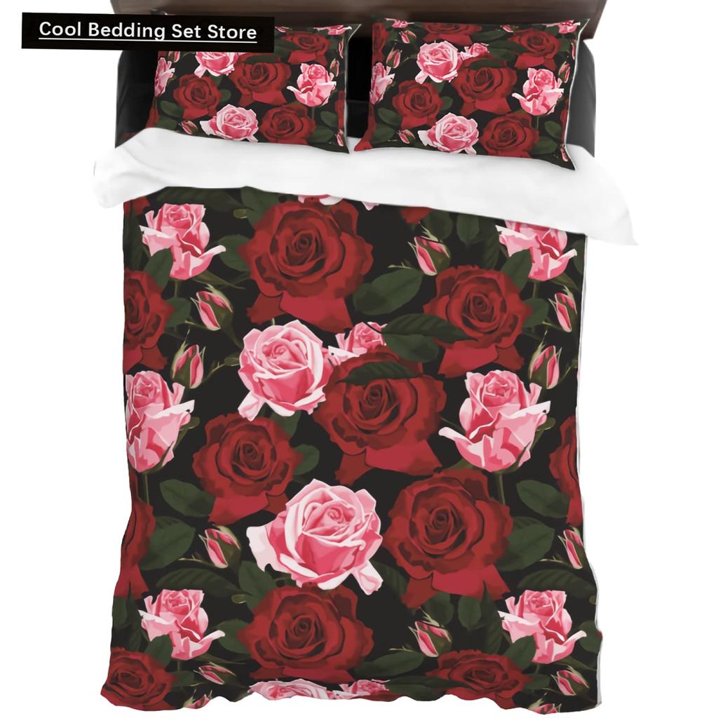 Valentine'S Day Rose King Queen Duvet Cover Red White Floral Bedding Set Romantic Flowers Quilt Cover Polyester Comforter Cover