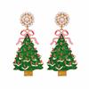 1 pair Simulated Pearl Christmas Drop Earrings Glitter Finish Holiday Jewelry  Women