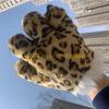 49MD Mănuși de pluș cu labă de leopard pentru adulți și copii, Mănușă încălzitoare pentru mâini umplută cu animal, Mănuși pentru costum Cosplay