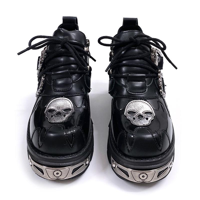 Muži a ženy Stejná subkultura Platformové boty Děti Goth Punk styl Lebka Niche Jednoduché boty Tmavé Malé kožené boty