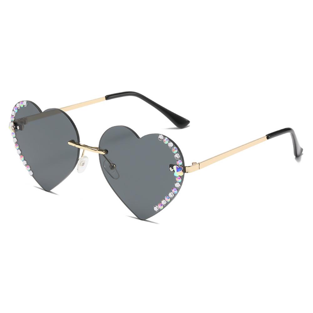 UV400 Shades Metal Frame Love Heart Glasses Rimless Eyewear Lightweight Heart Sunglasses For Beachwear Outdoor Activities Women