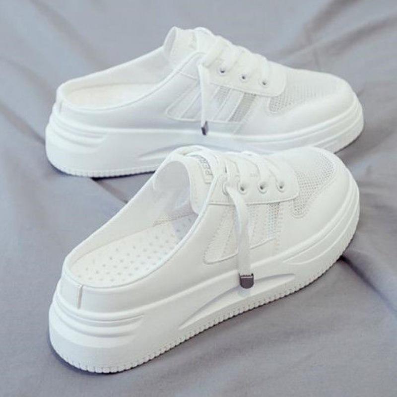 Women's Sneakers Mules Comfortable Slip On Flat Breathable Lightweight Platform Casual Open Back Mesh Walking Shoes Sneaker Outdoor Slippers for Women