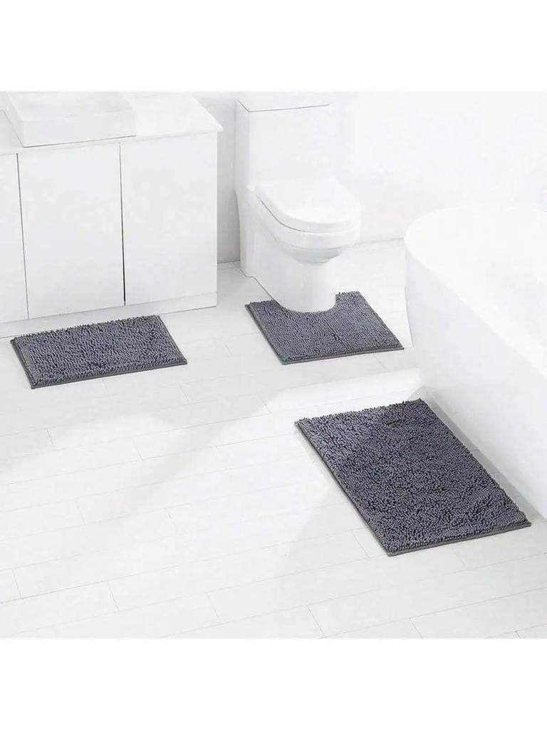 1pc-Soft and Absorbent Chenille Bath Mat - U-Shaped and Rectangle Rug for Bathroom Decor and Anti-Slip Toilet Mat