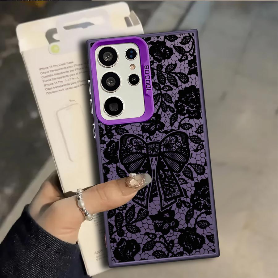 

Fashion Black Lace Phone Cover Case for Samsung Galaxy S25 S24 FE S20 Plus S23 S21 S23 Ultra Note 20 Ultra S25Edge S22 Galaxy S25
