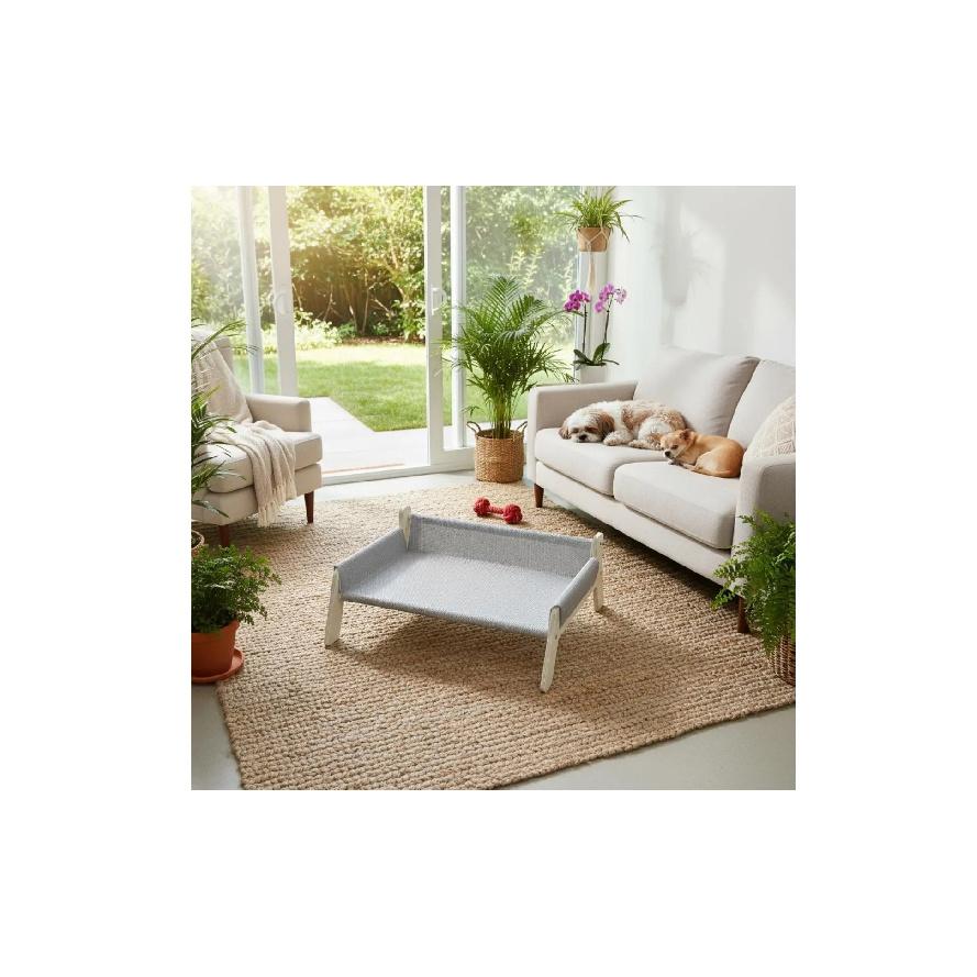 Cat Dog Lounge Chair Breathable Sturdy Wood Pet Sofa Wooden Pet Suspended Bed Easy Assembly Wooden Frame Kitty Bed Portable