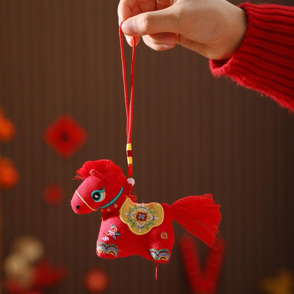 High-end Red Embroidery Mascot Pony Pendant Horse Cartoon Zodiac Horse Sachet Chinese Style New Year Gift Pony Car Pendant