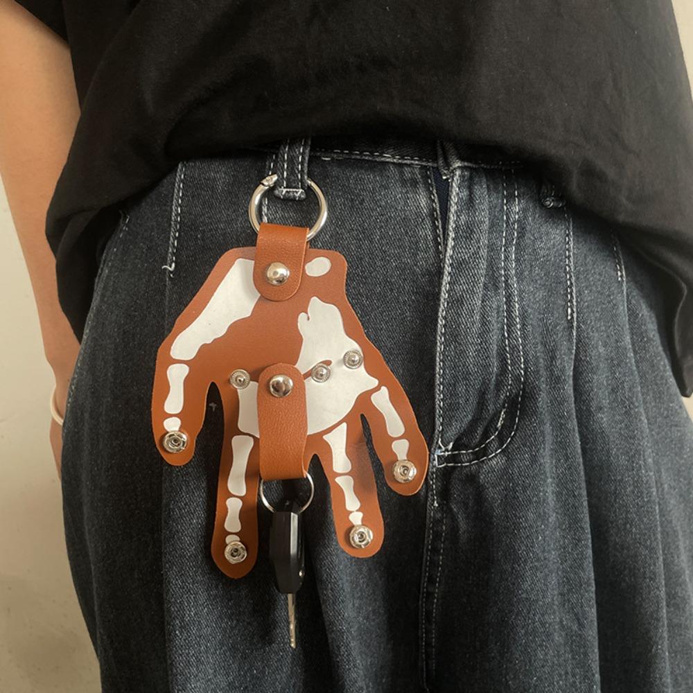 Punk Hand Keychain Holder PU Leather Hand Bone Key Bag Pendant  Backpack Decor