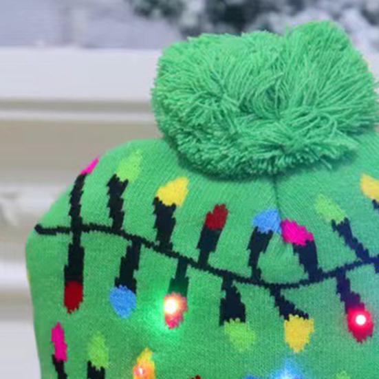 Knitting Hat With Led Lights Santa Claus Deer Christmas Tree