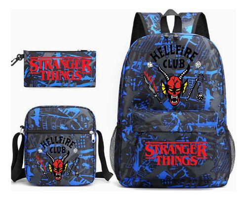3 Piece School Backpack Set for Students Large Capacity Oxford Cloth Schoolbag with Shoulder Strap and Pencil Case