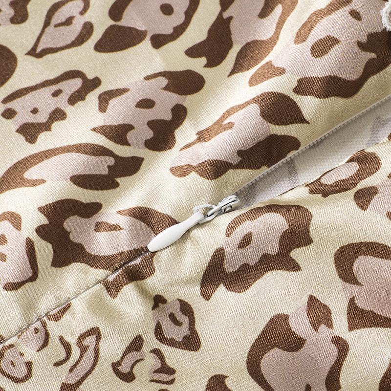 Retro Leopardí potisk Krajka Prošívání Halenka s výstřihem do V Dámské Slim Zeštíhlující