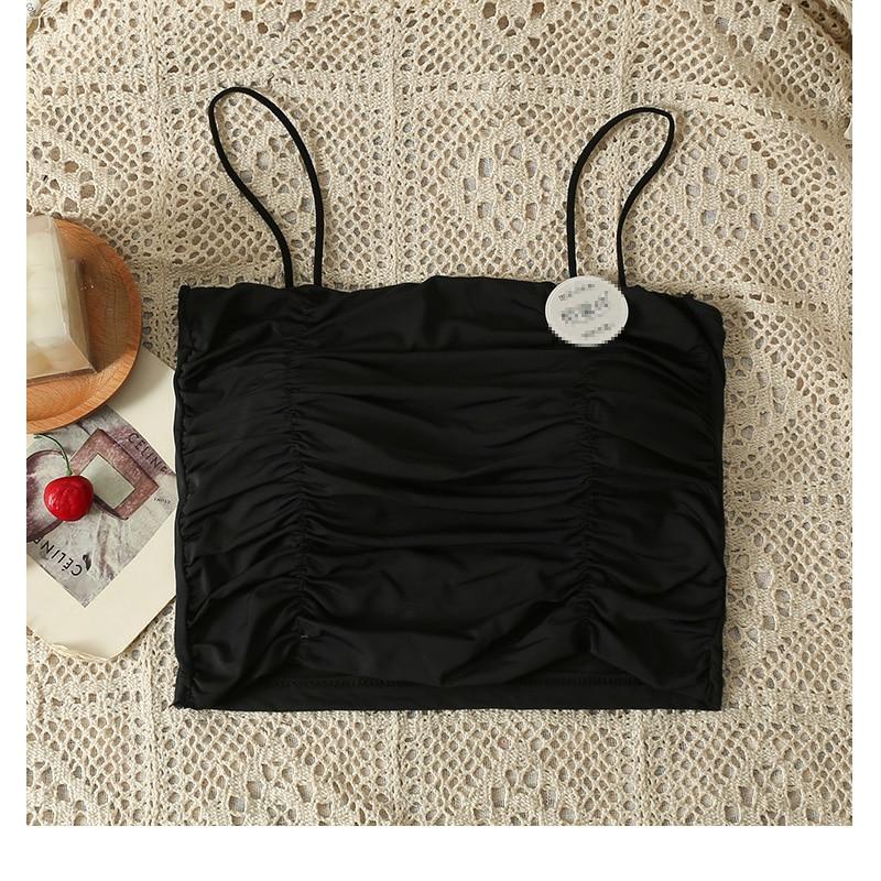 

ITOOLIN женские милые укороченные топы из ледяной шелковой ткани, шикарные складные майки с подкладкой для бюстгальтера, топы-спагетти, сексуальные топы с открытой спиной для женщин, камзол Fit For 40-60kg чёрный