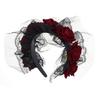 Halloween Rose Flower Headband for Women Gothic Black Lace Red Rose Hairbands Lolita Lace Headwear for Masquerade Cosplay Party Hair Accessory