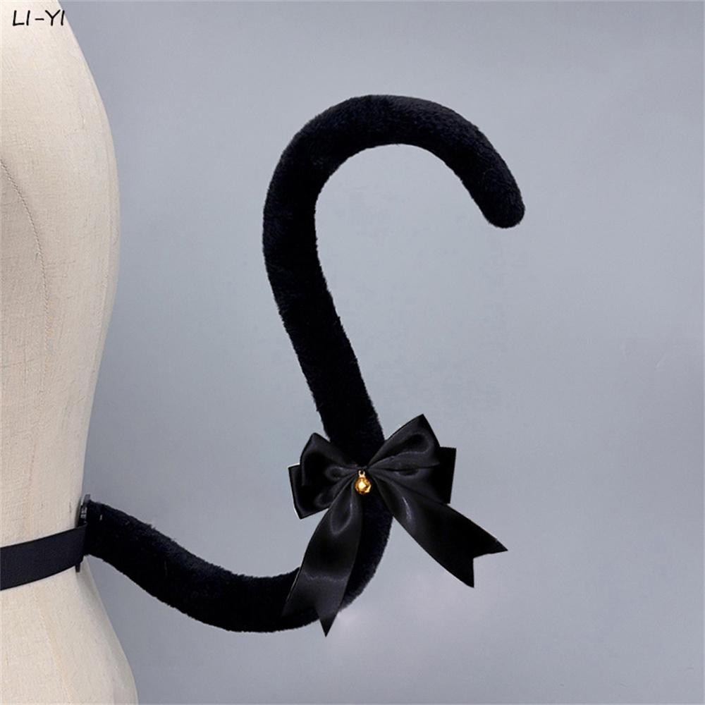 8 Kleuren Lolita Kc Pluizige Kattenstaart Met Strik Bel Handgemaakt Schattige Pluche Kat Lange Staart Anime Rollenspel Cosplay Kostuum Accessoires About 75CM