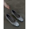 Sheepskin Version~ French Retro Bow Woven Flat-bottomed Ballet Shoes Women's Korean Version Leather Versatile Light Mouth Single Shoes